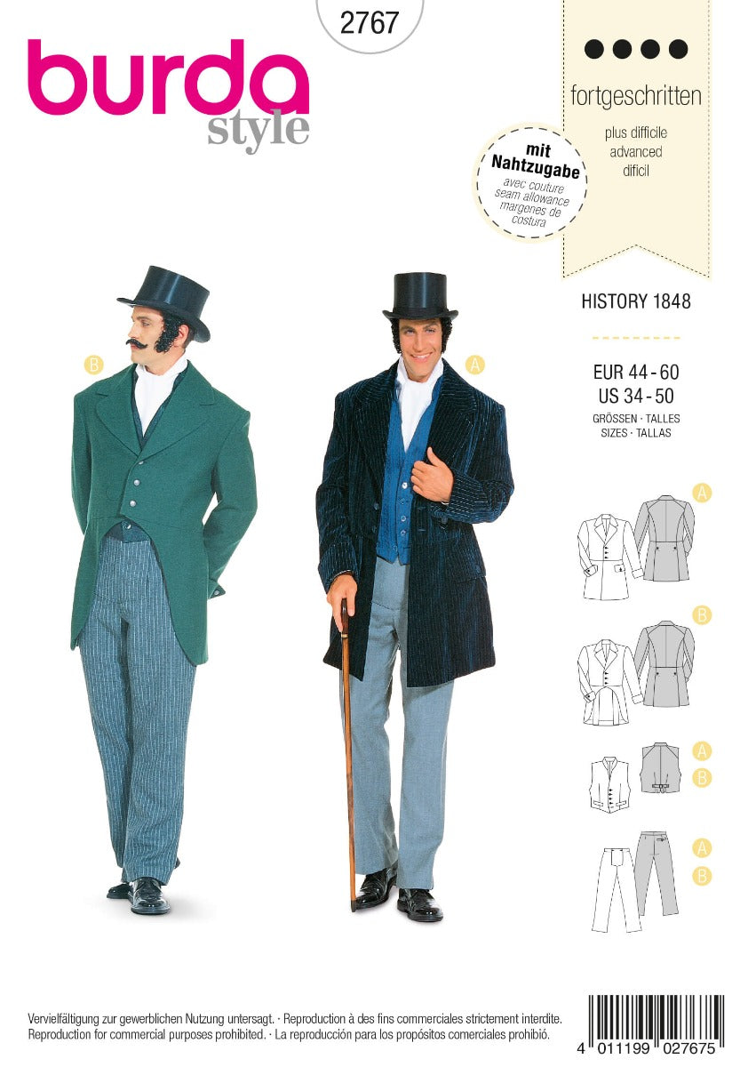 Schnittmuster Burda 2767 Mann Epoca - Ribes y Casals