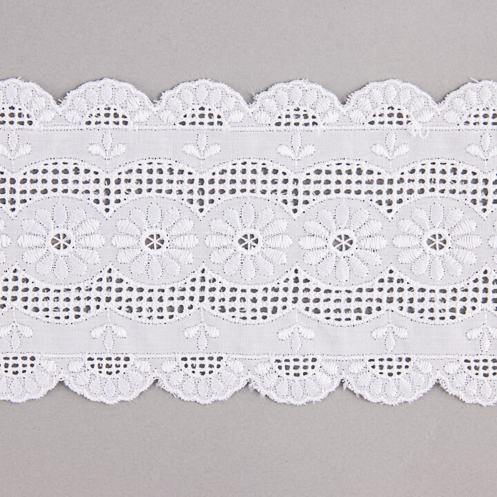Weißer bestickter Batist-Streifen, Modell 29098 – 85 mm - Ribes y Casals