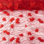 Roter Tüll, bestickt mit 3D-Blumen und Pailletten - Ribes y Casals