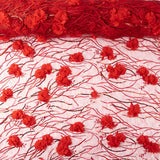 Roter Tüll, bestickt mit 3D-Blumen und Pailletten - Ribes y Casals