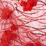 Roter Tüll, bestickt mit 3D-Blumen und Pailletten - Ribes y Casals