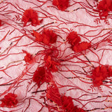 Roter Tüll, bestickt mit 3D-Blumen und Pailletten - Ribes y Casals