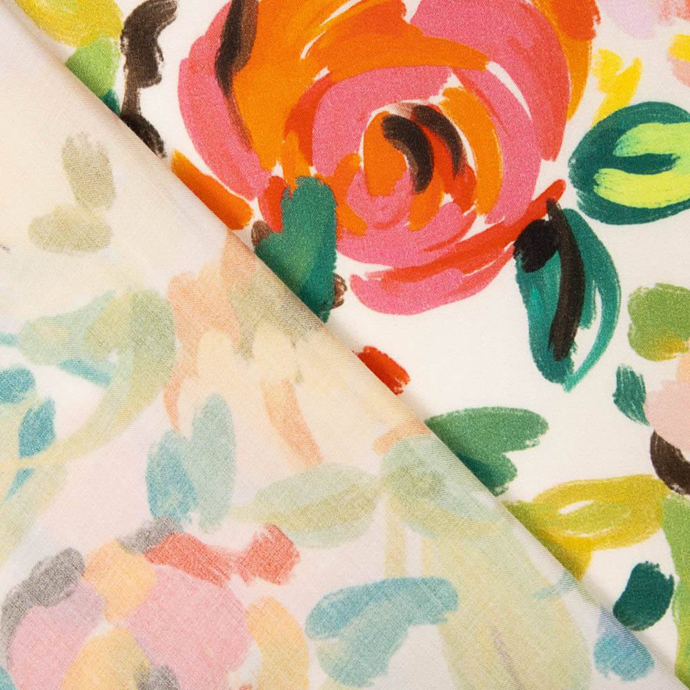 Viskose Blume Aquarell Mehrfarbig - Ribes y Casals