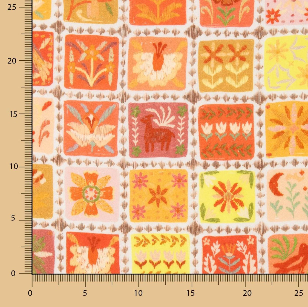 Voile Viskose Mosaik Koralle - Ribes y Casals