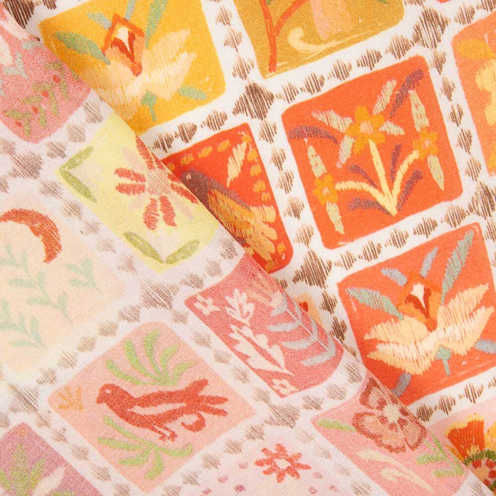 Voile Viskose Mosaik Koralle - Ribes y Casals