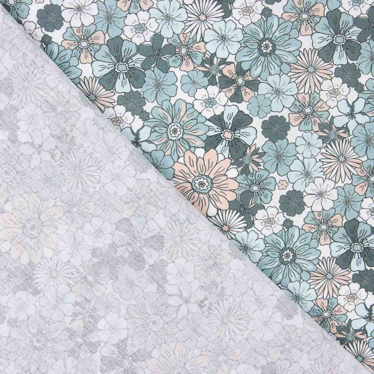 Vintage Wasser Grün Baumwolle Popeline Popeline Blumen Wasser Grün 110 x 145 cm - Ribes y Casals