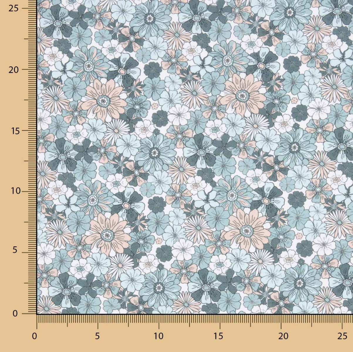 Vintage Wasser Grün Baumwolle Popeline Popeline Blumen Wasser Grün 110 x 145 cm - Ribes y Casals