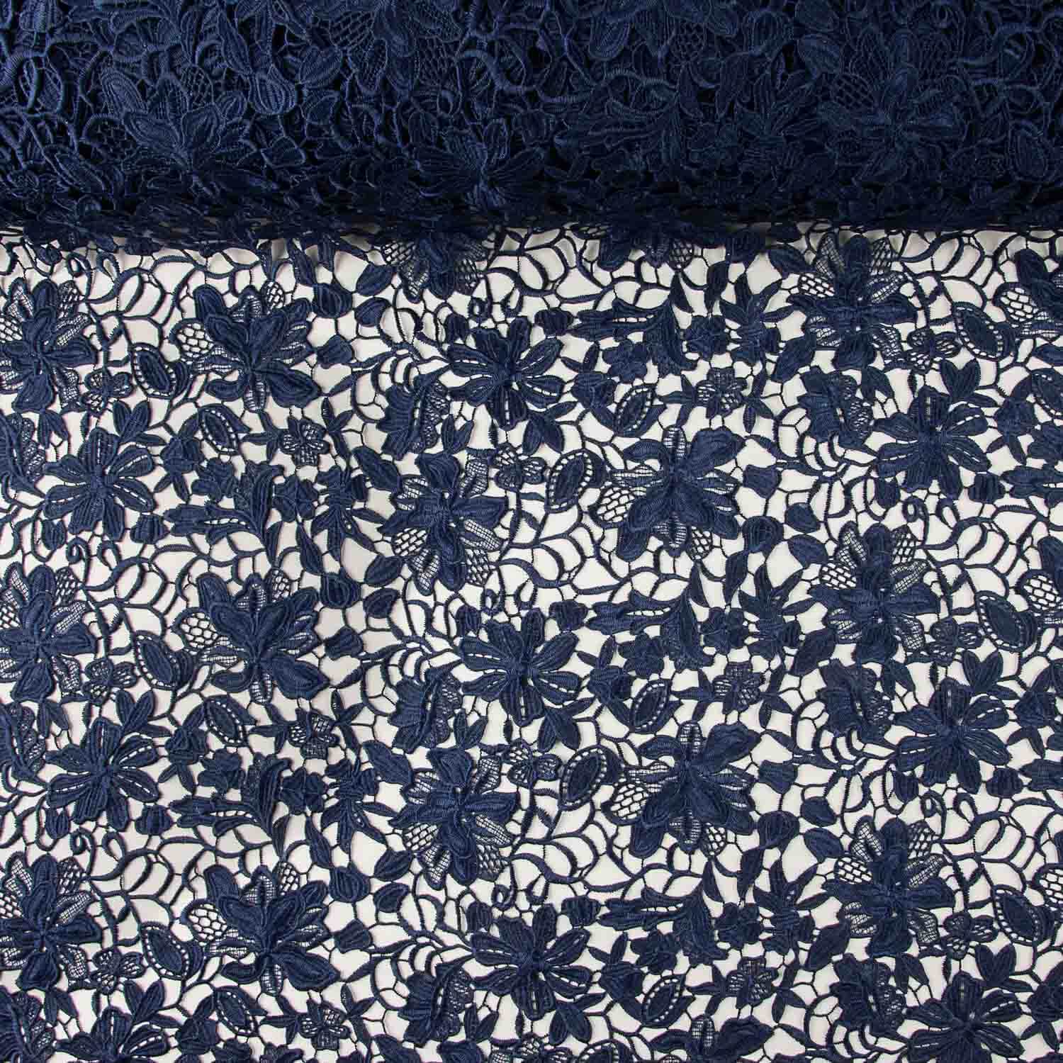Reststück Guipure mit Blumenmuster, marineblau – verschiedene Längen x Breite 125 cm - Ribes y Casals