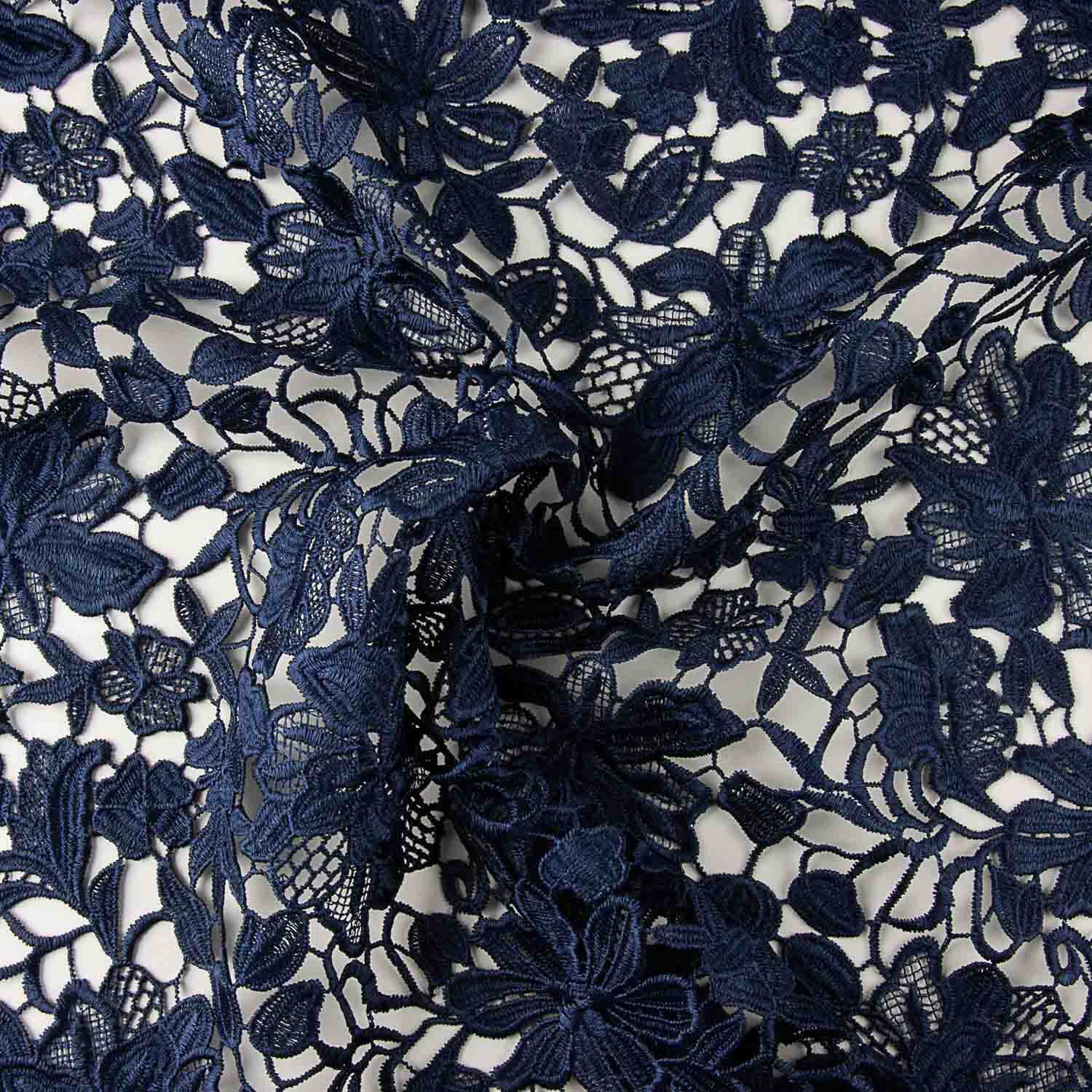 Reststück Guipure mit Blumenmuster, marineblau – verschiedene Längen x Breite 125 cm - Ribes y Casals
