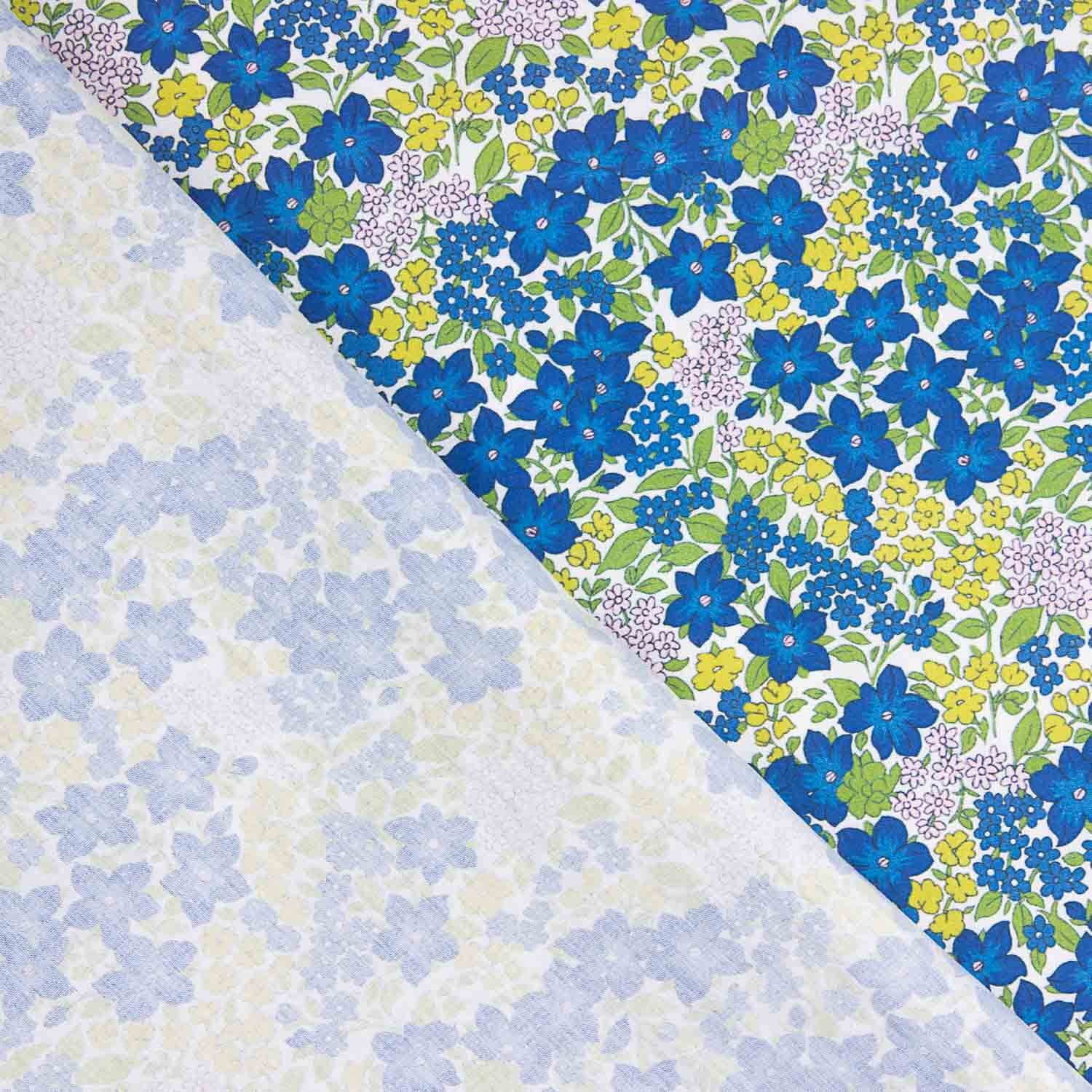 Perkal Bedruckte Blumen Blau Intensiv - Ribes y Casals