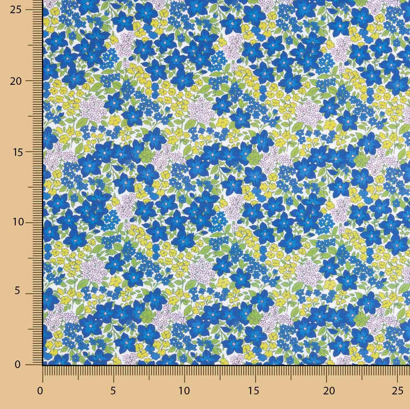 Perkal Bedruckte Blumen Blau Intensiv - Ribes y Casals