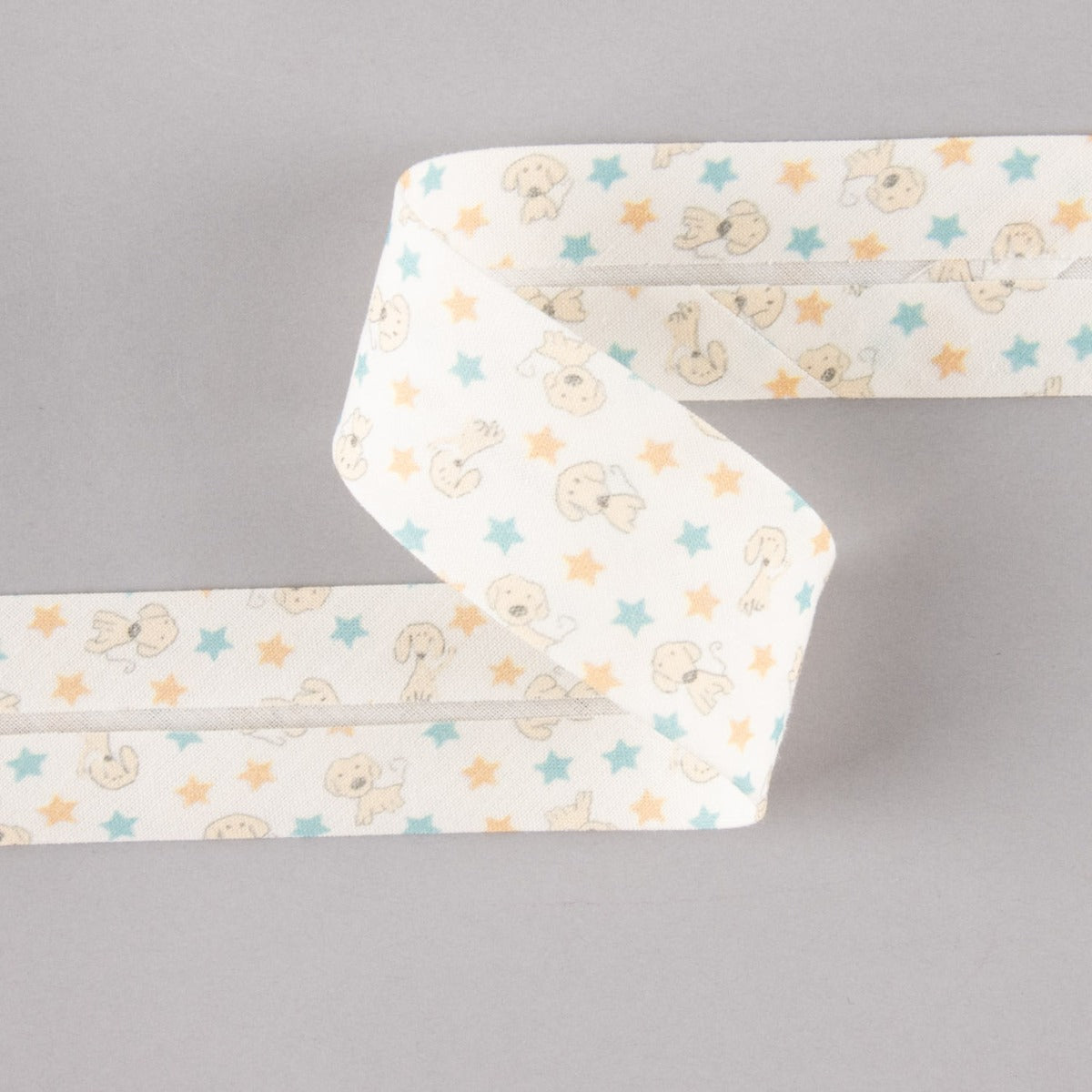 Bias Tape Doggy Stars Blau-Orange 30mm - Ribes y Casals