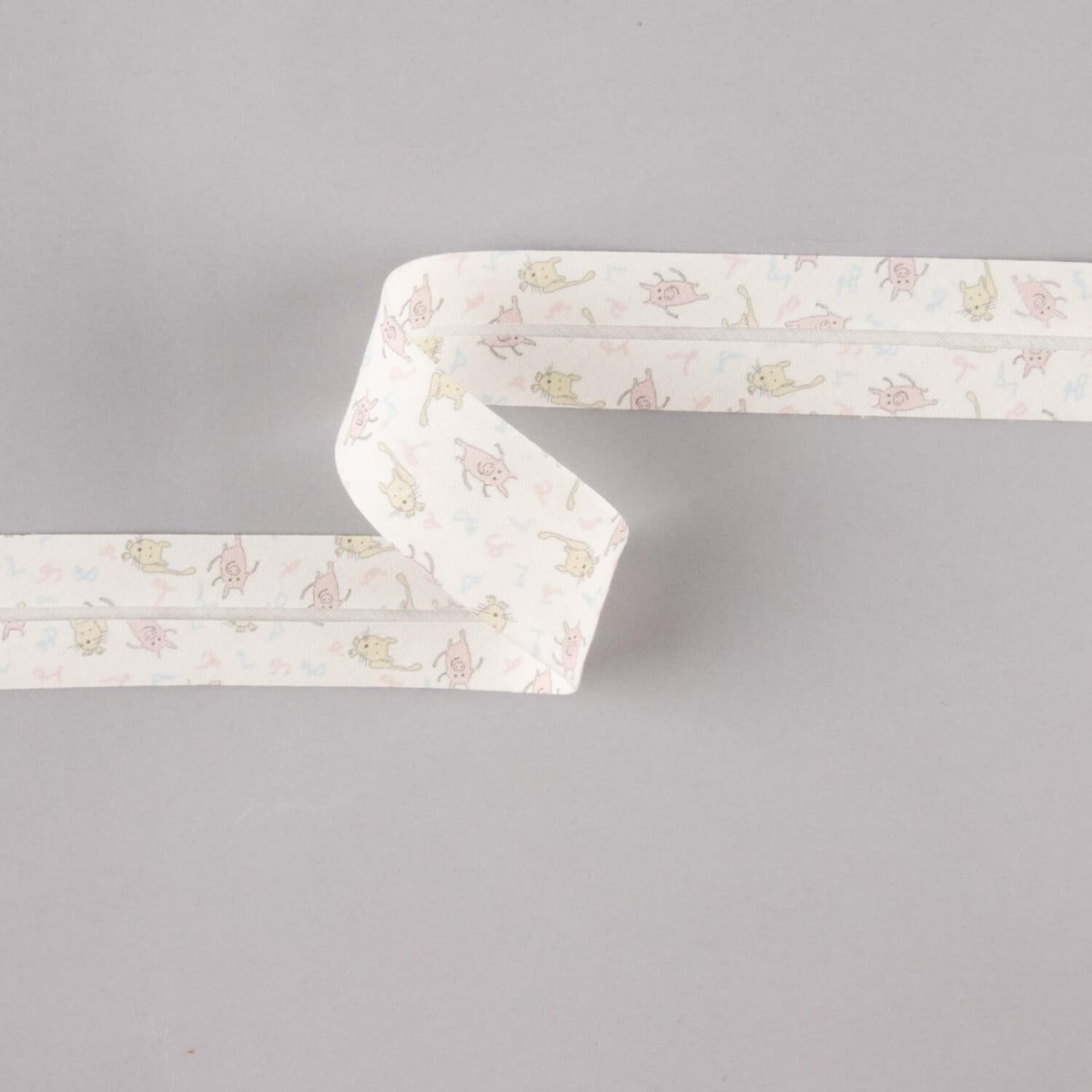 Bias Tape Piggies und Katzen Rosa-Creme 30mm - Ribes y Casals