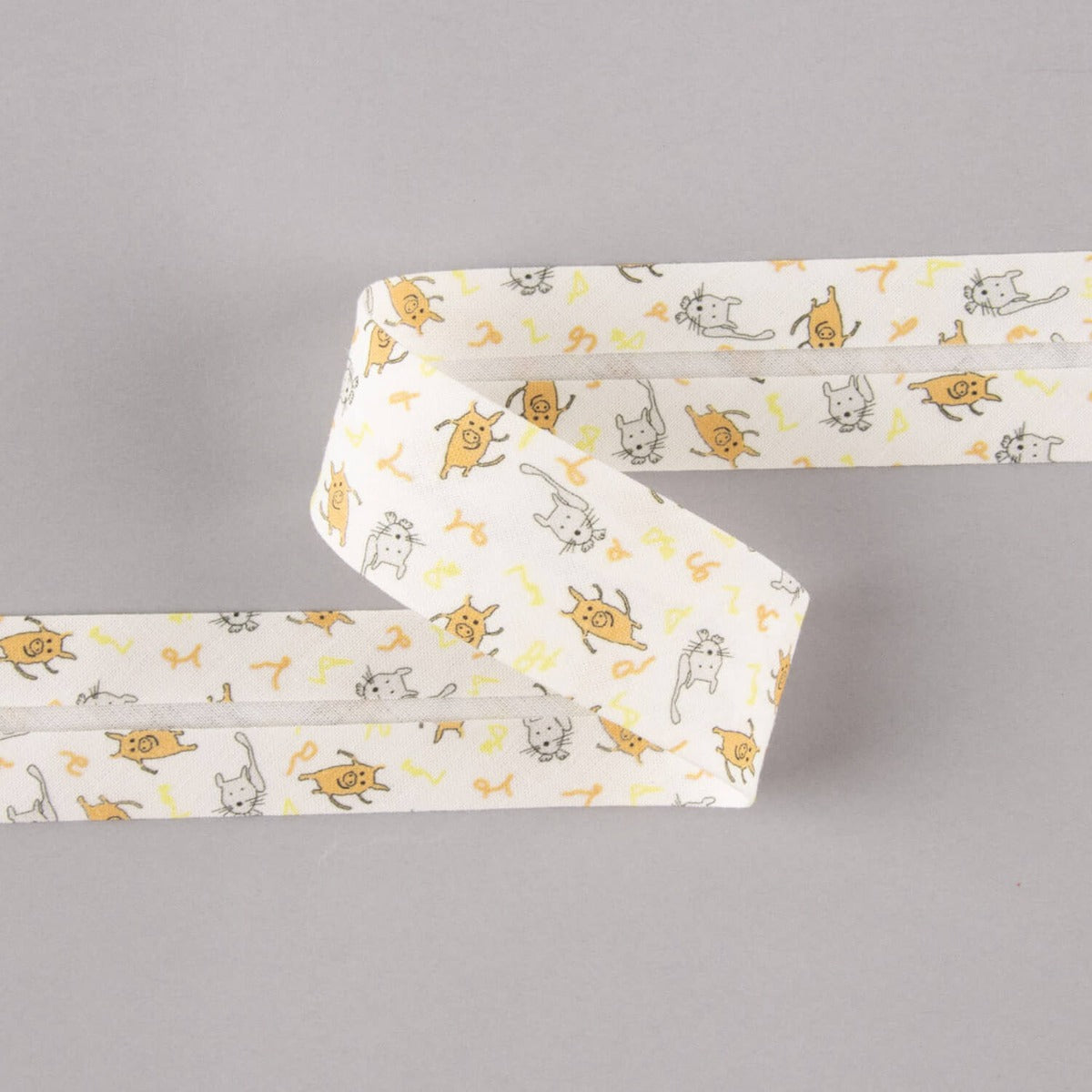 Bias Tape Piggies und Katzen Orange-Grau 30mm - Ribes y Casals