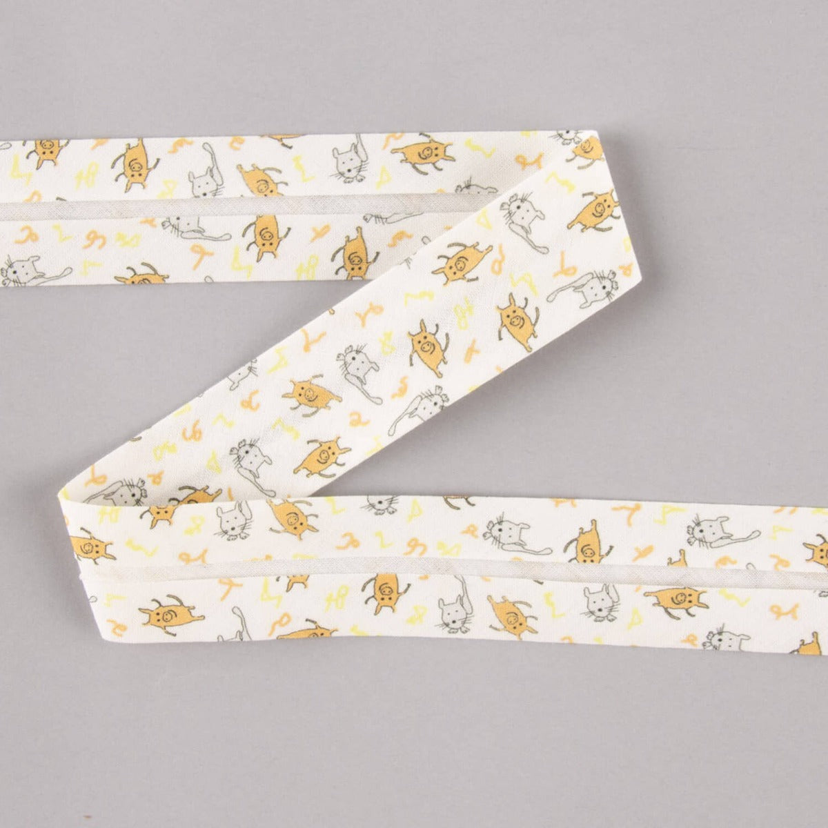 Bias Tape Piggies und Katzen Orange-Grau 30mm - Ribes y Casals