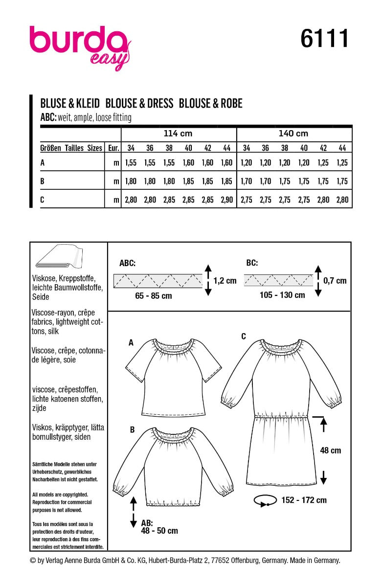 Schnittmuster Burda 6111 Blusen und Kleider - Ribes y Casals