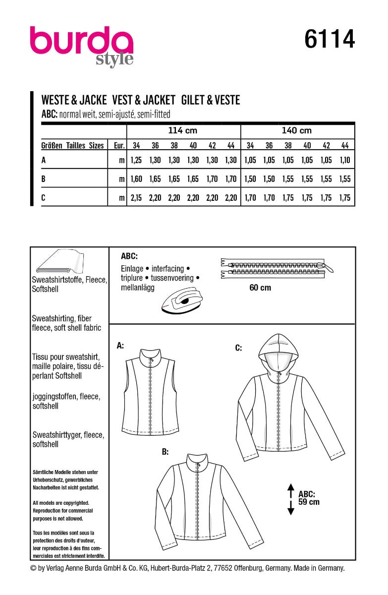 Schnittmuster Burda 6114 Weste und Jacke - Ribes y Casals