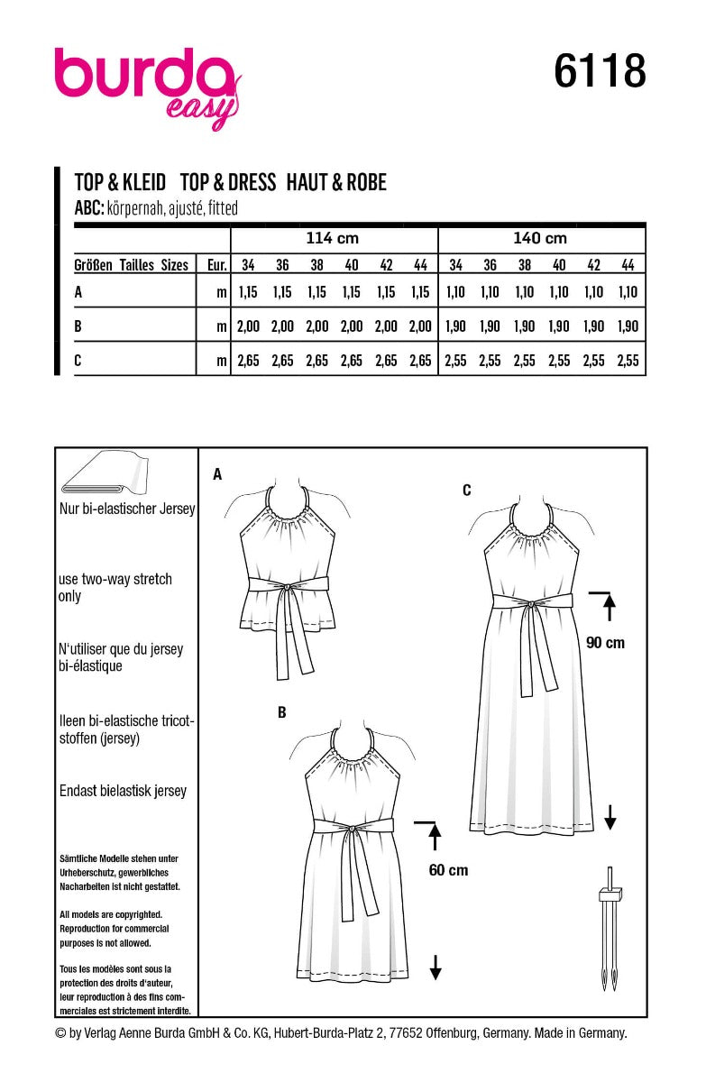 Schnittmuster Burda 6118 Oberteil und Kleid - Ribes y Casals