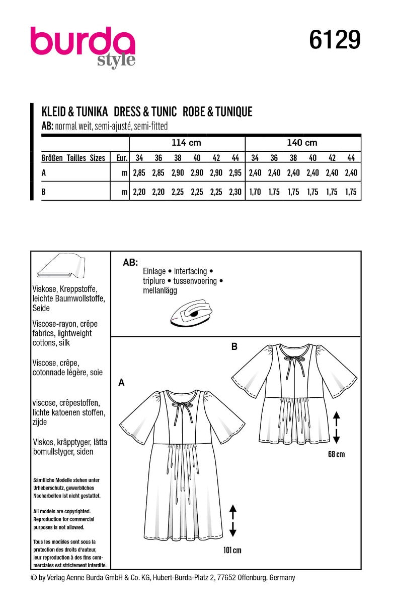 Schnittmuster Burda 6129 Kleid und Tunika - Ribes y Casals