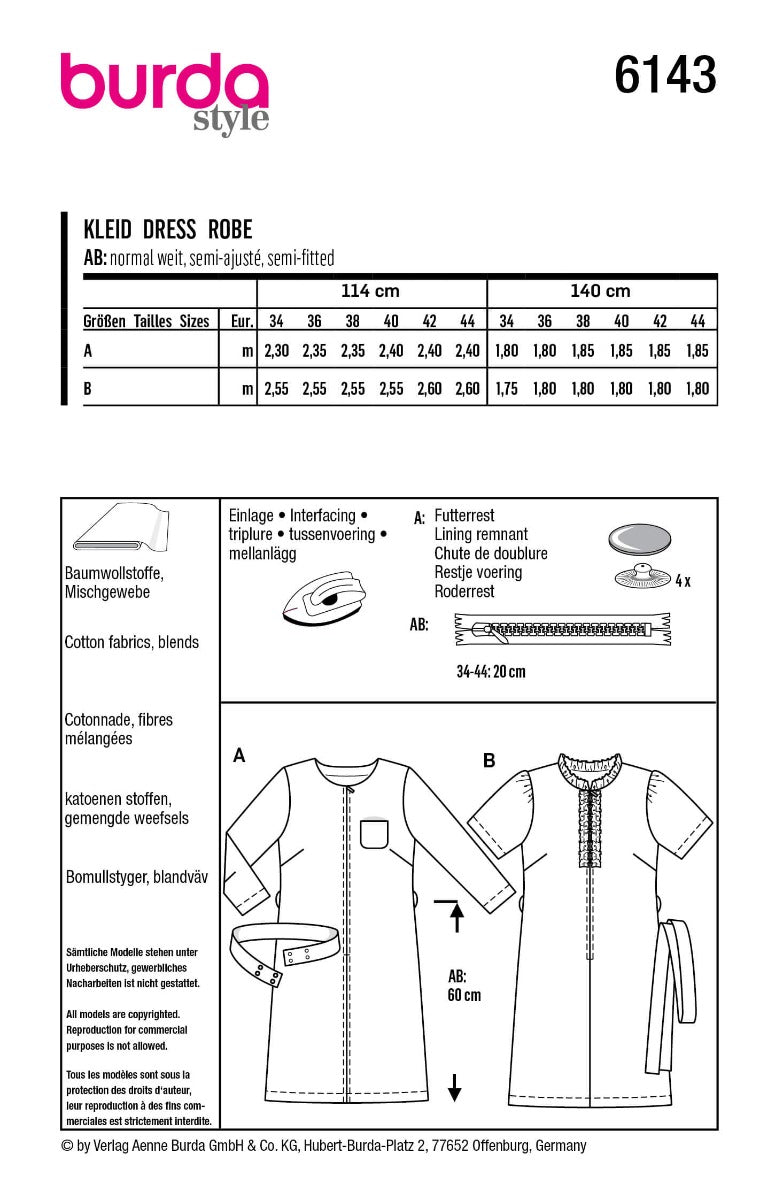 Schnittmuster Burda 6143 Kleider - Ribes y Casals