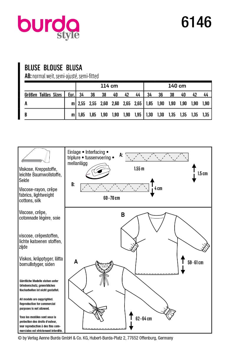 Schnittmuster Burda 6146 Blusen - Ribes y Casals