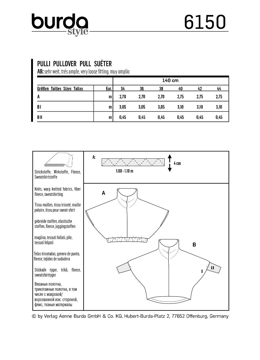 Schnittmuster Burda 6150 Jersey - Ribes y Casals