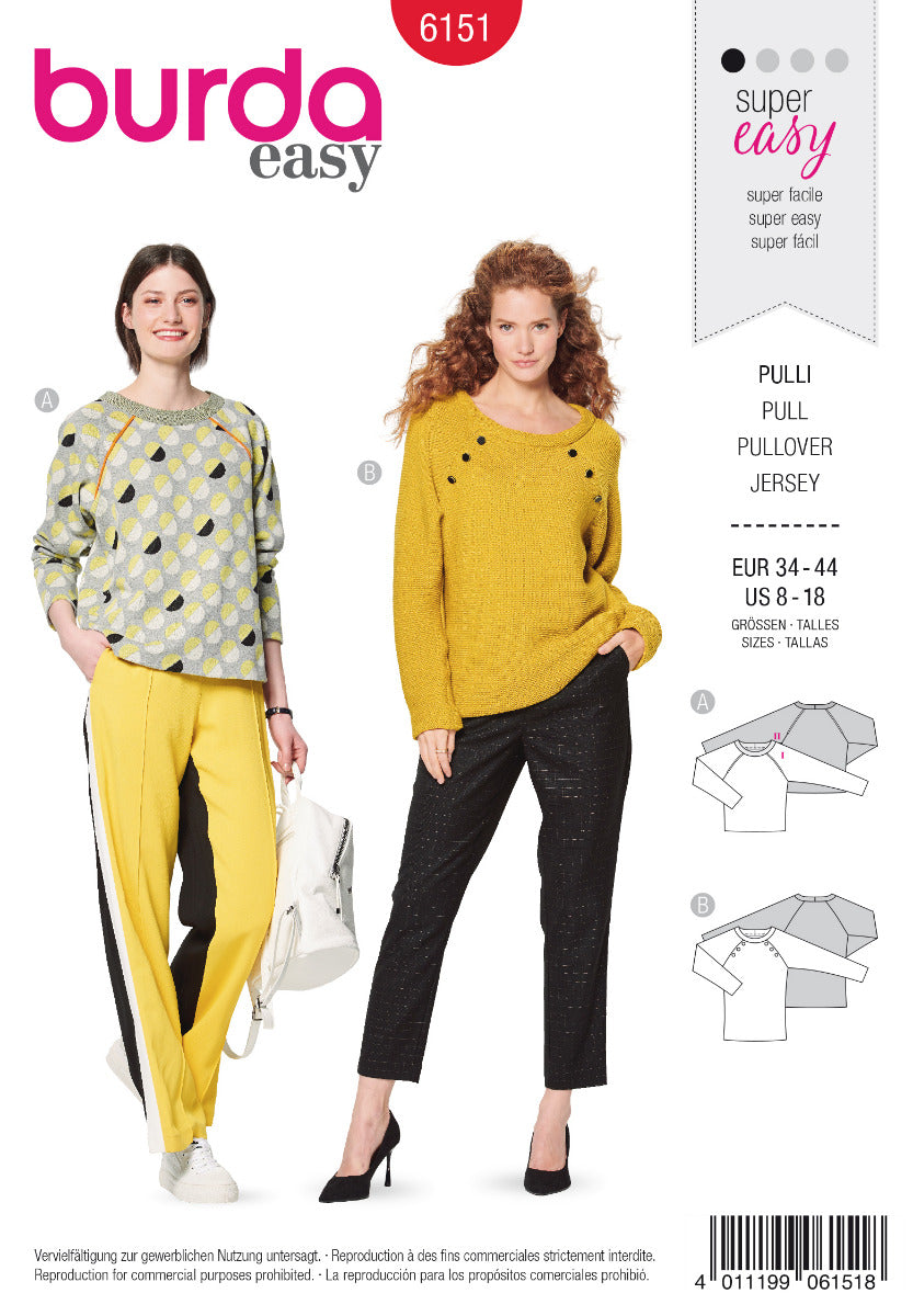 Schnittmuster Burda 6151 Pullover - Ribes y Casals