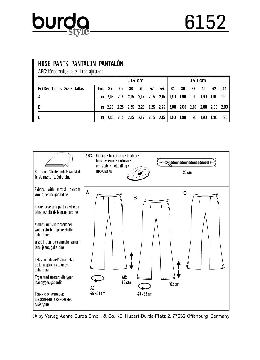 Schnittmuster Burda 6152 Hose - Ribes y Casals