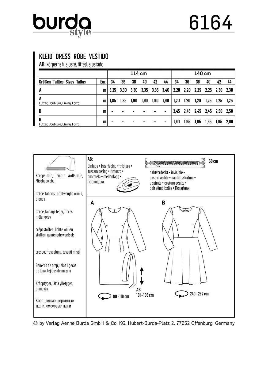 Schnittmuster Burda 6164 Kleid - Ribes y Casals