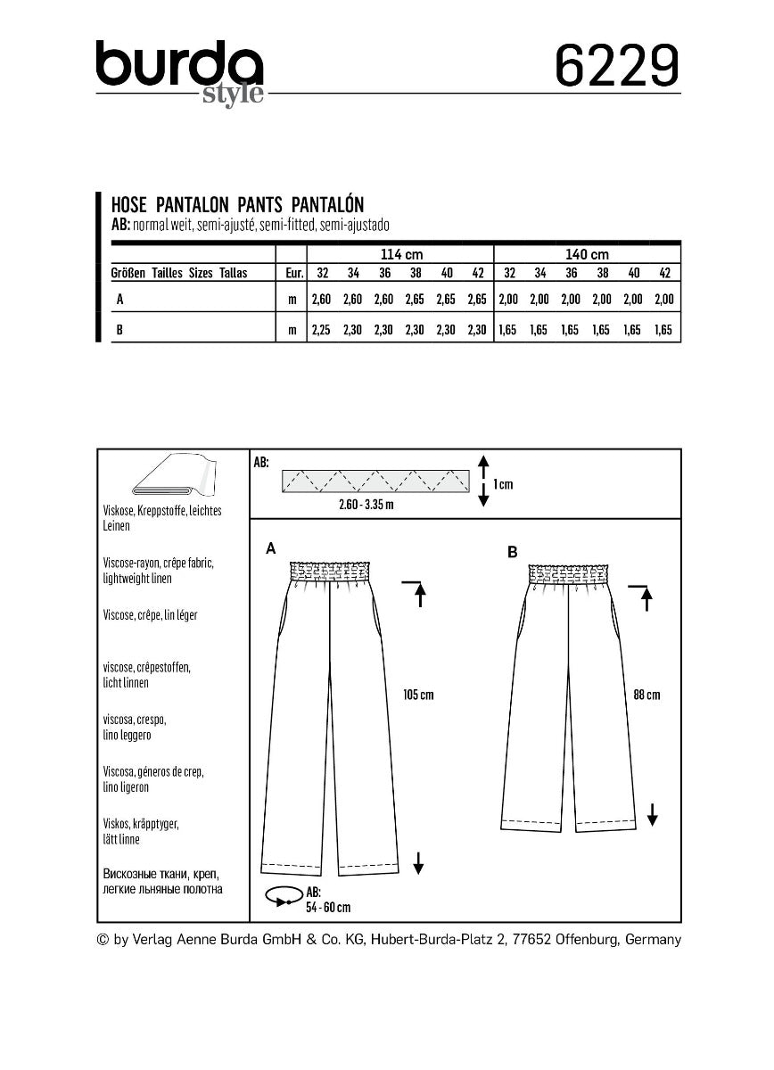 Schnittmuster Burda 6229 Hose - Ribes y Casals