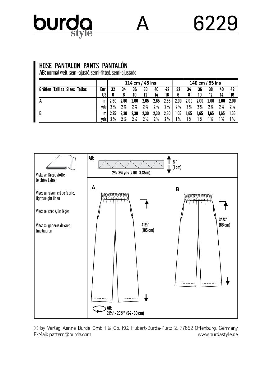 Schnittmuster Burda 6229 Hose - Ribes y Casals