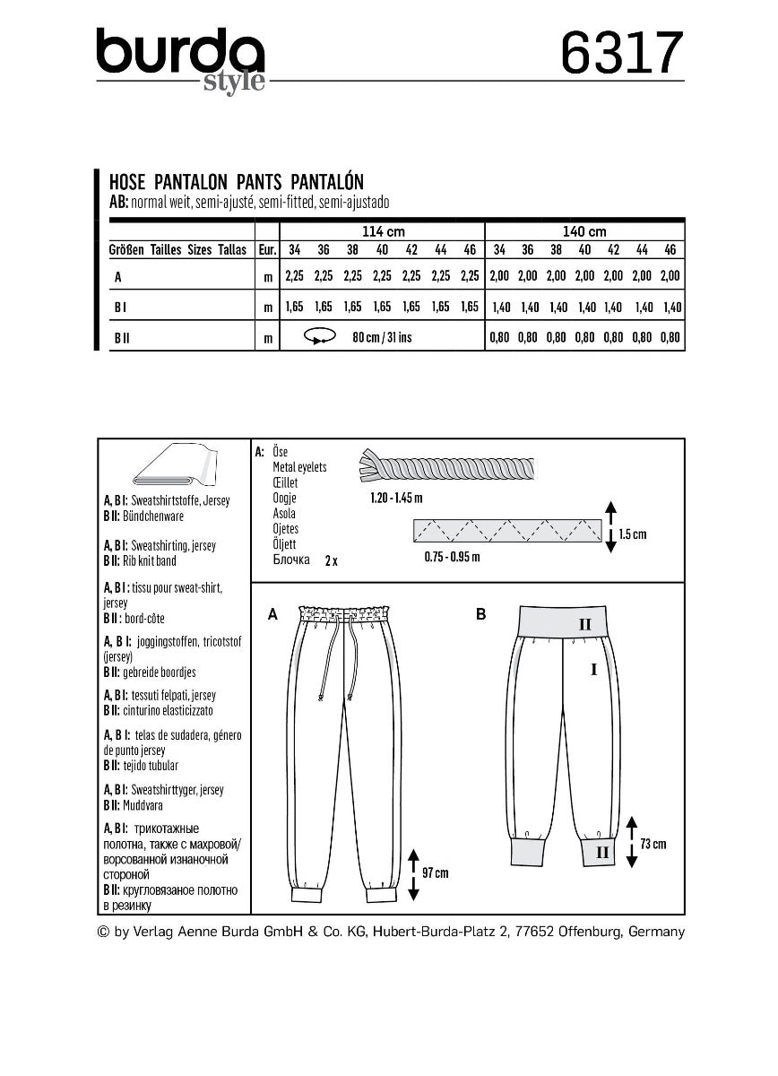 Schnittmuster Burda 6317 Hose - Ribes y Casals