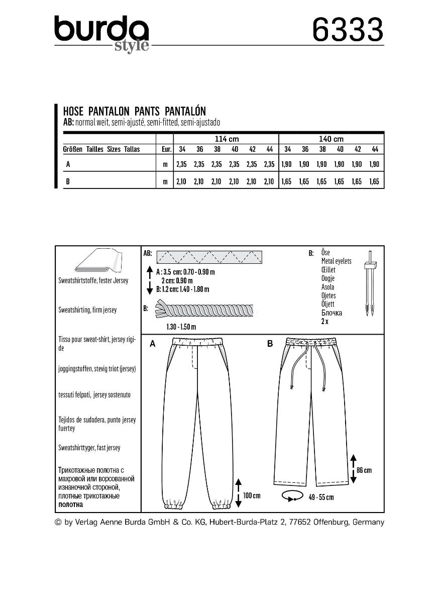 Schnittmuster Burda 6333 Hose - Ribes y Casals