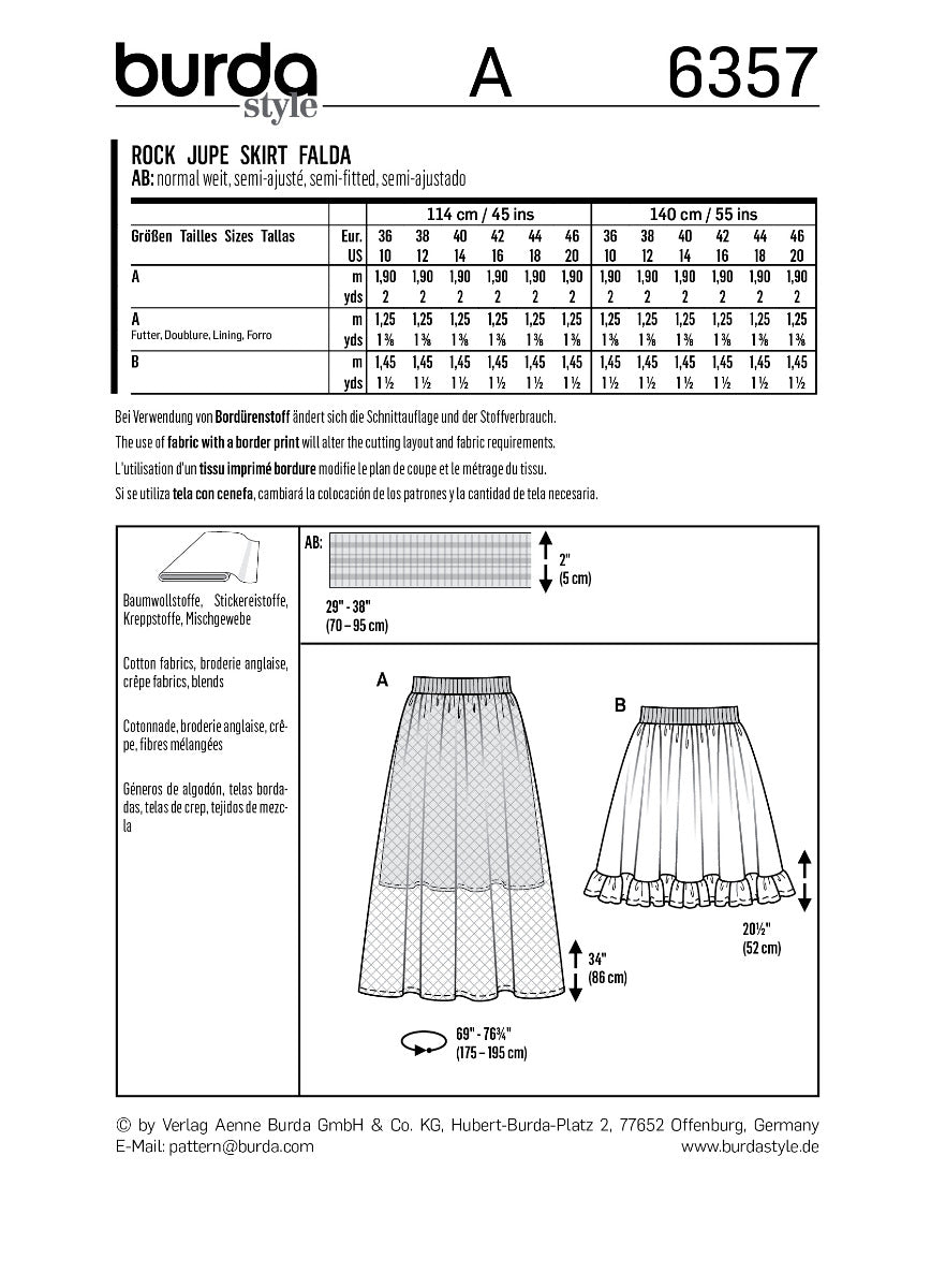 Schnittmuster Burda 6357 Rock - Ribes y Casals