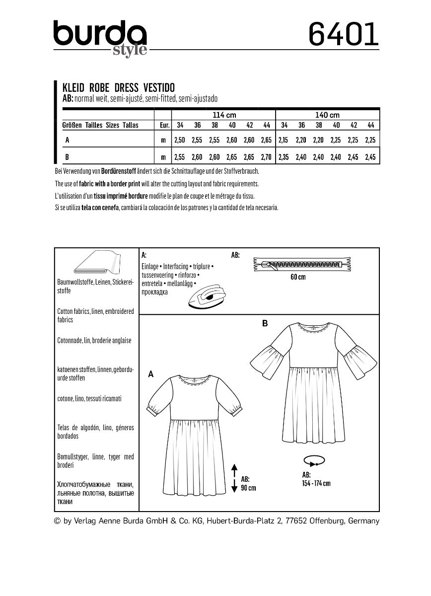 Schnittmuster Burda 6401 Kleid - Ribes y Casals
