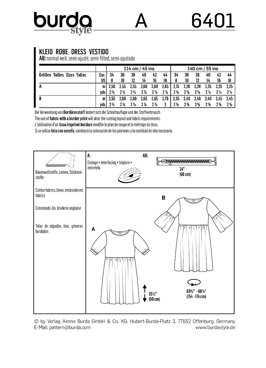 Schnittmuster Burda 6401 Kleid - Ribes y Casals