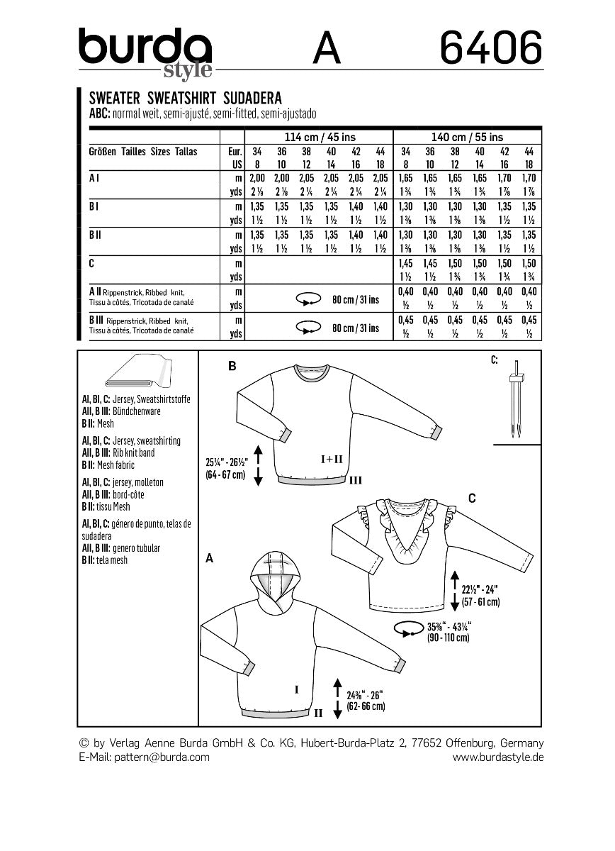 Schnittmuster Burda 6406 Jersey - Ribes y Casals