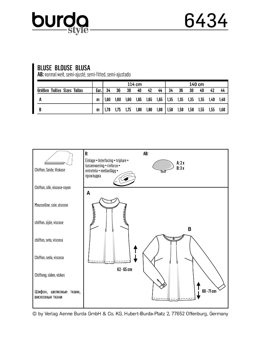 Schnittmuster Burda 6434 Bluse - Ribes y Casals