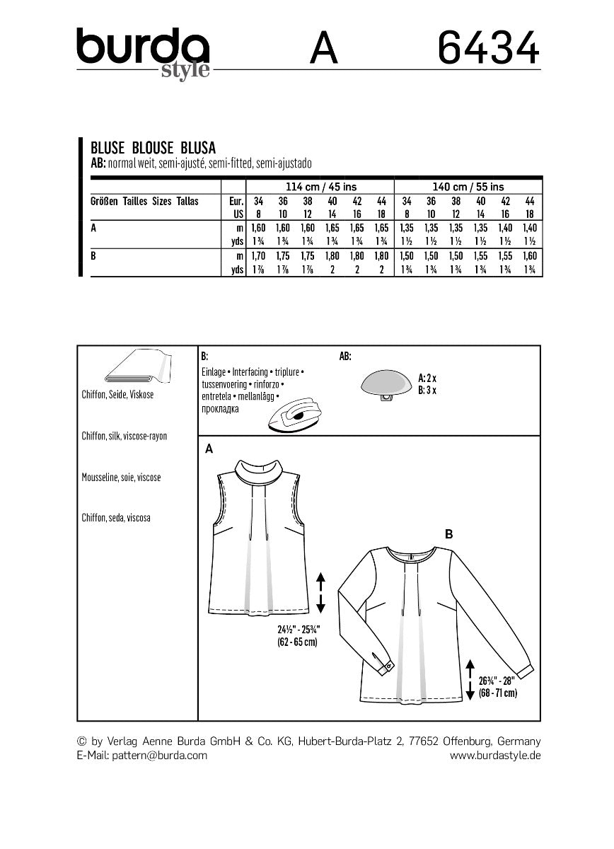 Schnittmuster Burda 6434 Bluse - Ribes y Casals
