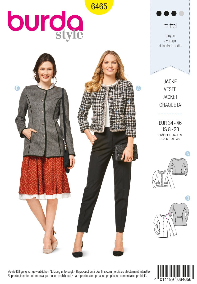 Schnittmuster Burda 6465 Jacke - Ribes y Casals