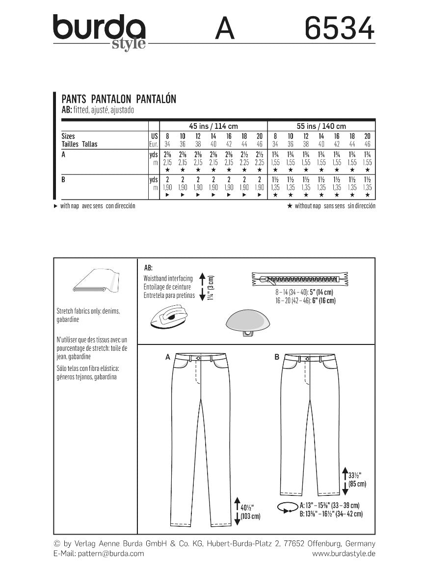 Schnittmuster Burda 6534 Hose - Ribes y Casals