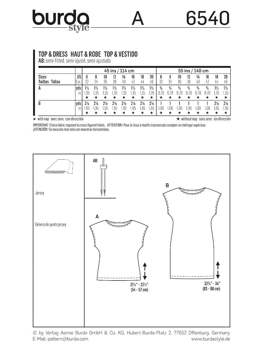Schnittmuster Burda 6540 Kleid y Oberteil - Ribes y Casals