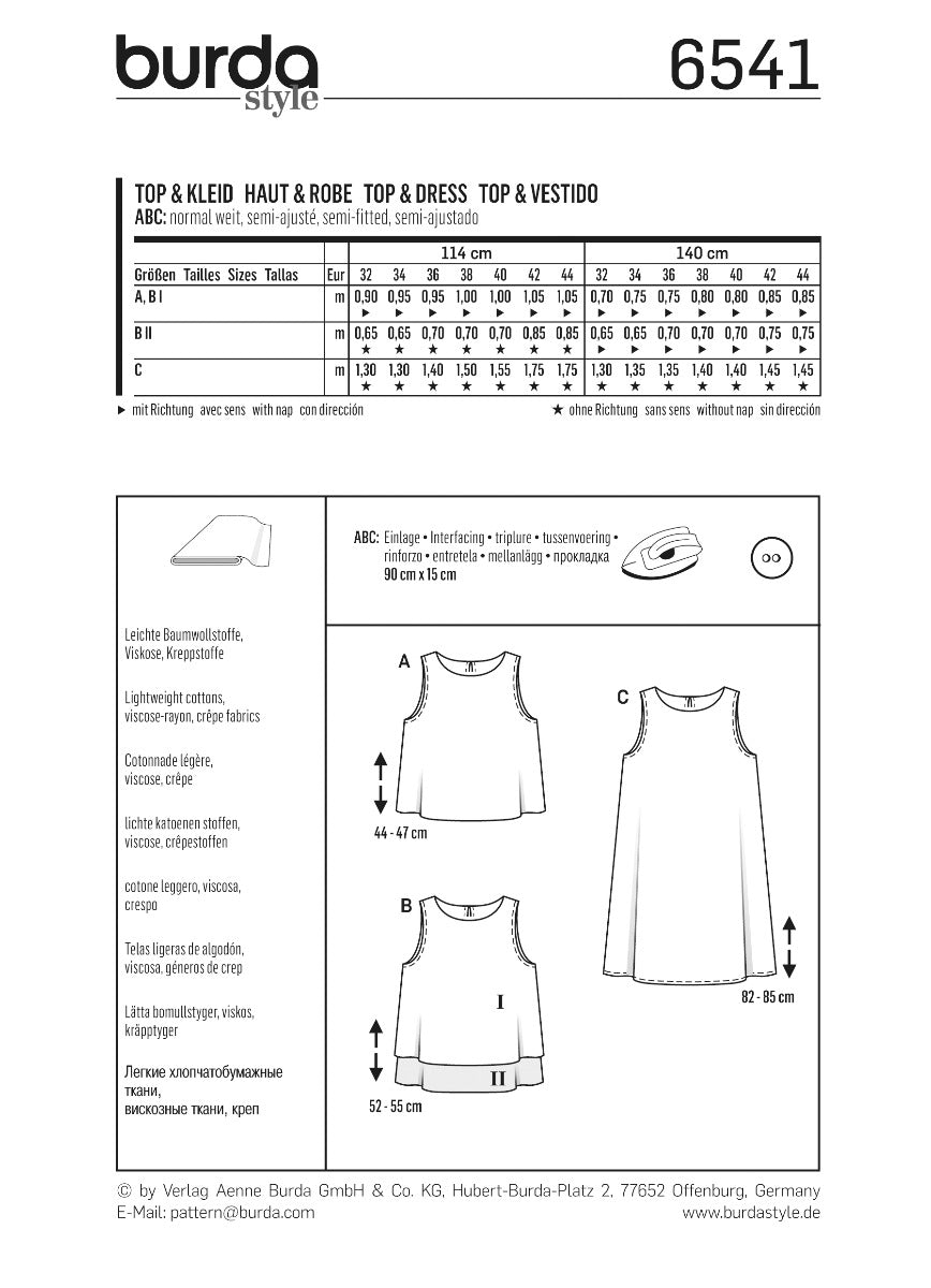Schnittmuster Burda 6541 Kleid y Oberteil - Ribes y Casals