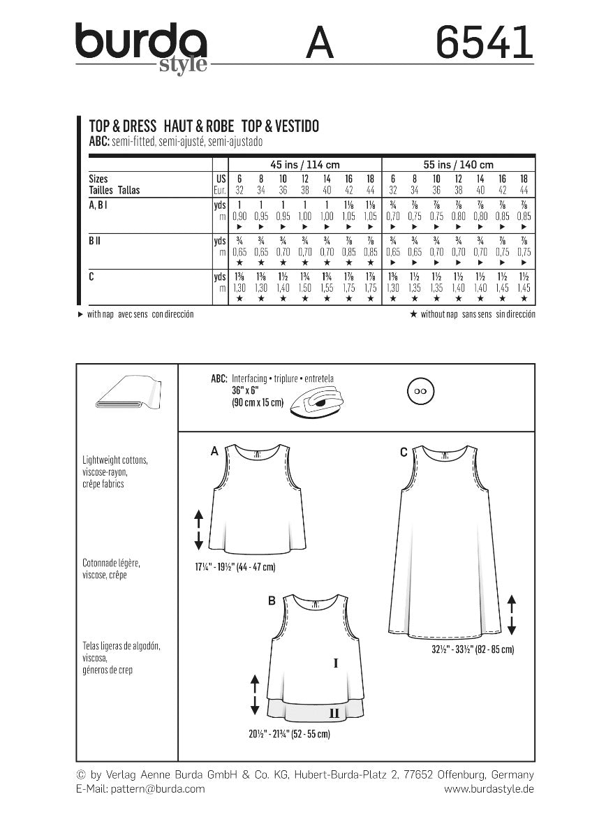 Schnittmuster Burda 6541 Kleid y Oberteil - Ribes y Casals