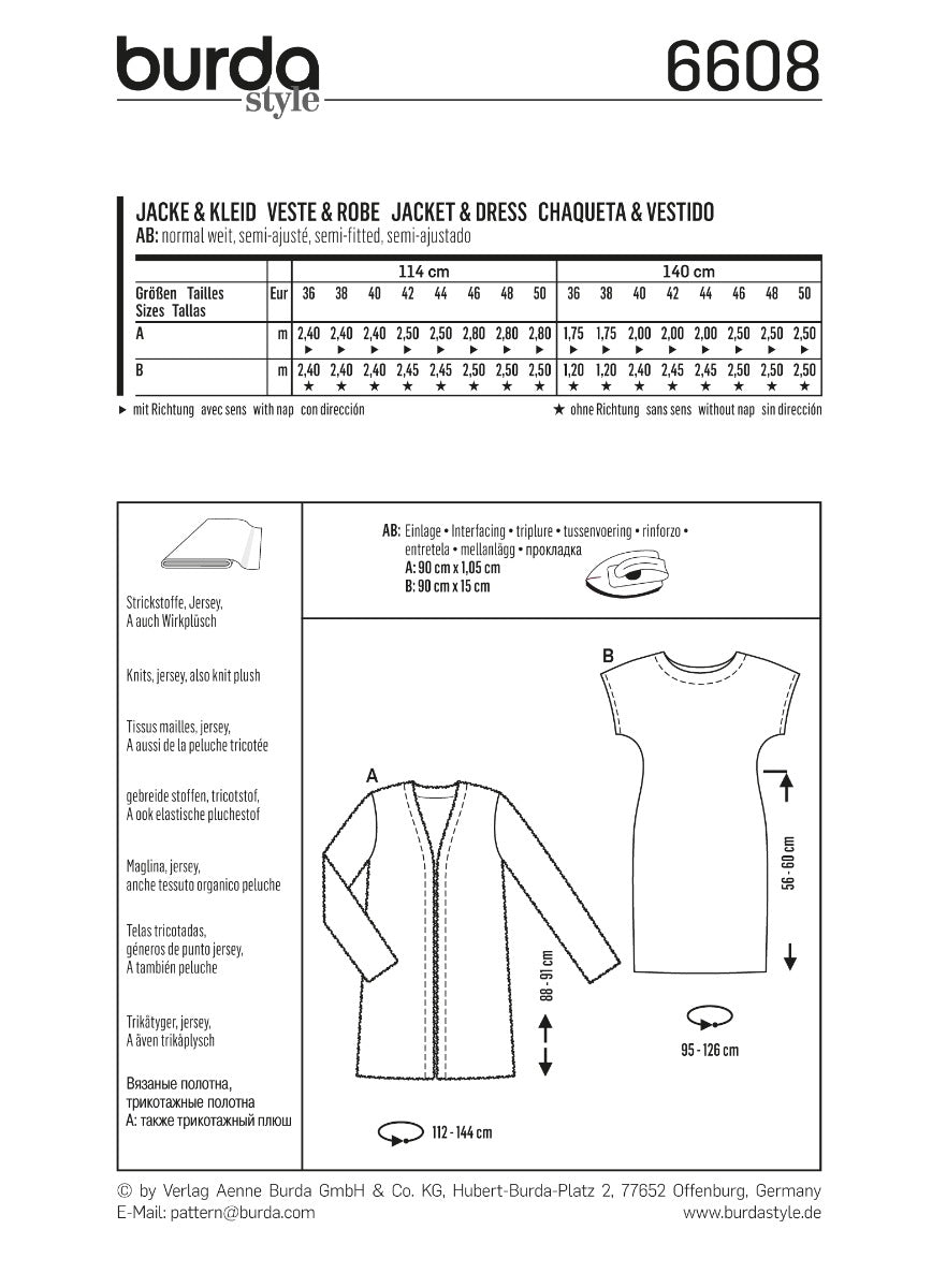 Schnittmuster Burda 6608 Jacke y Kleid - Ribes y Casals
