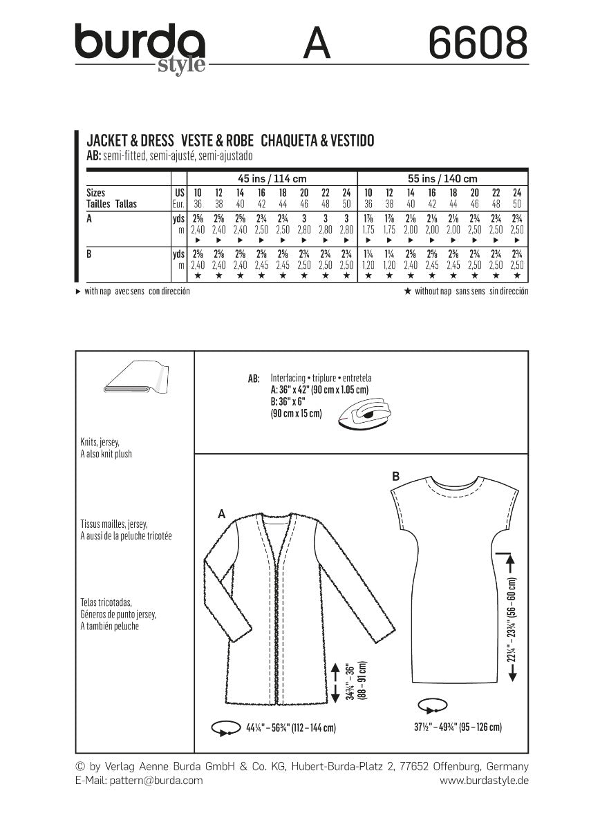 Schnittmuster Burda 6608 Jacke y Kleid - Ribes y Casals