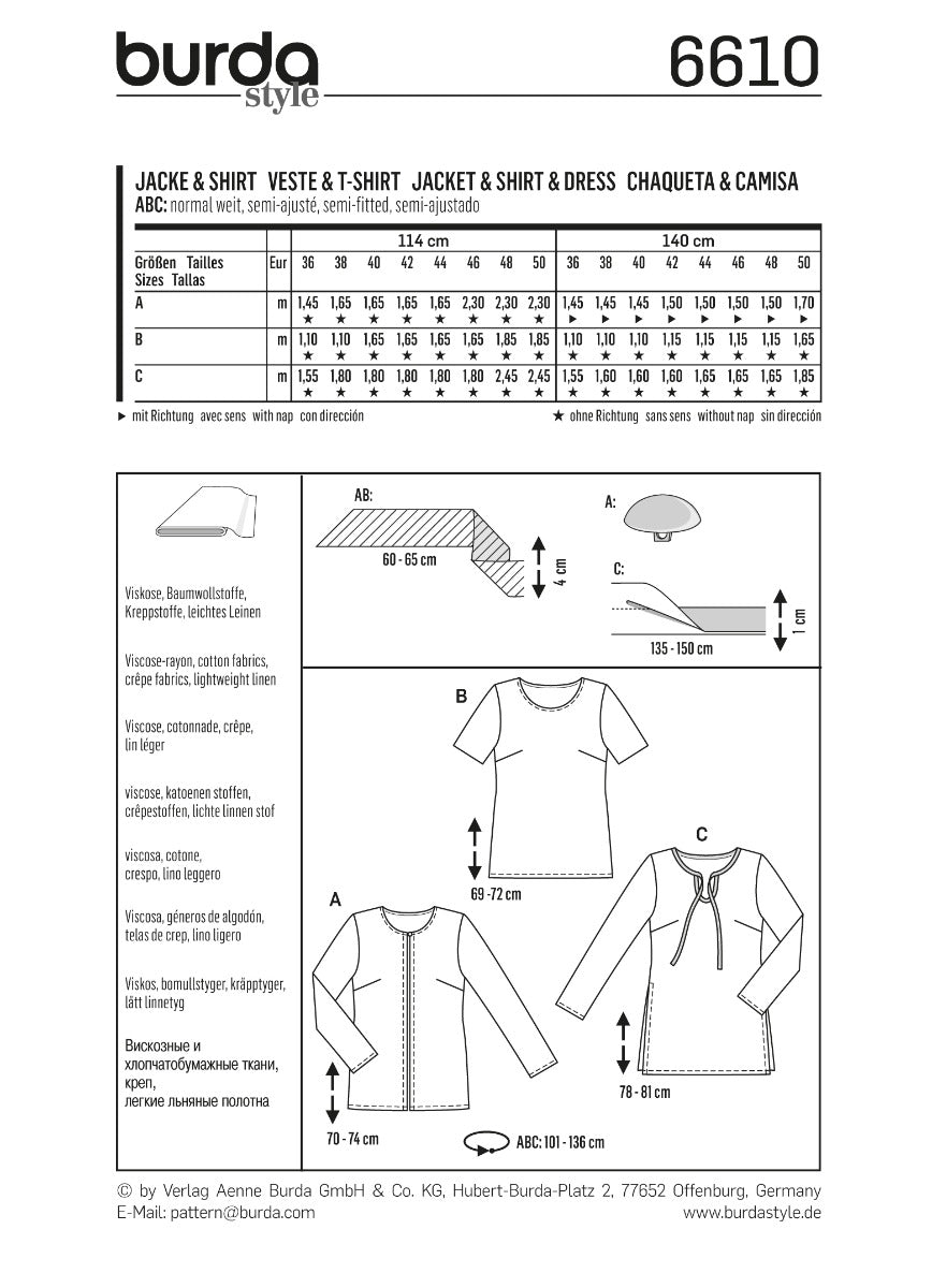 Schnittmuster Burda 6610 Jacke y Hemd - Ribes y Casals