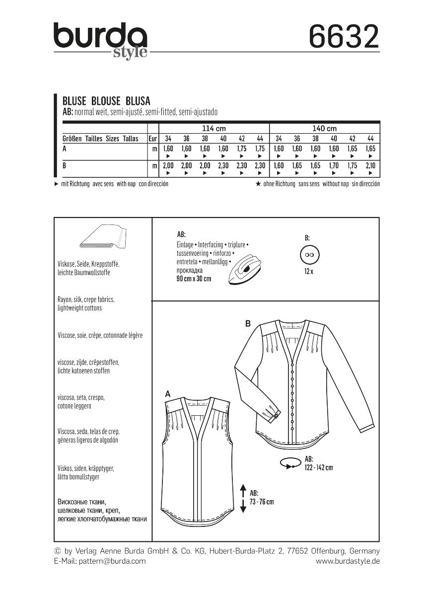 Schnittmuster Burda 6632 Bluse - Ribes y Casals