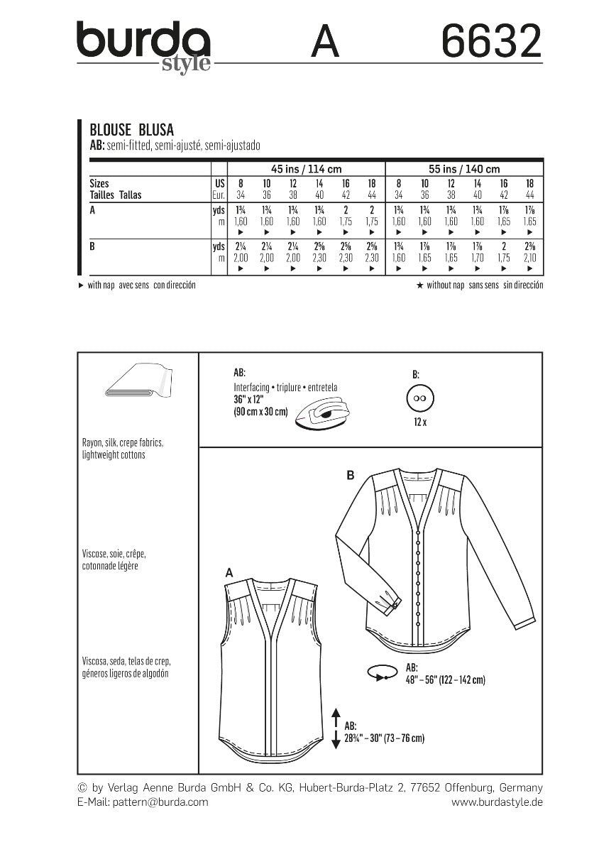Schnittmuster Burda 6632 Bluse - Ribes y Casals