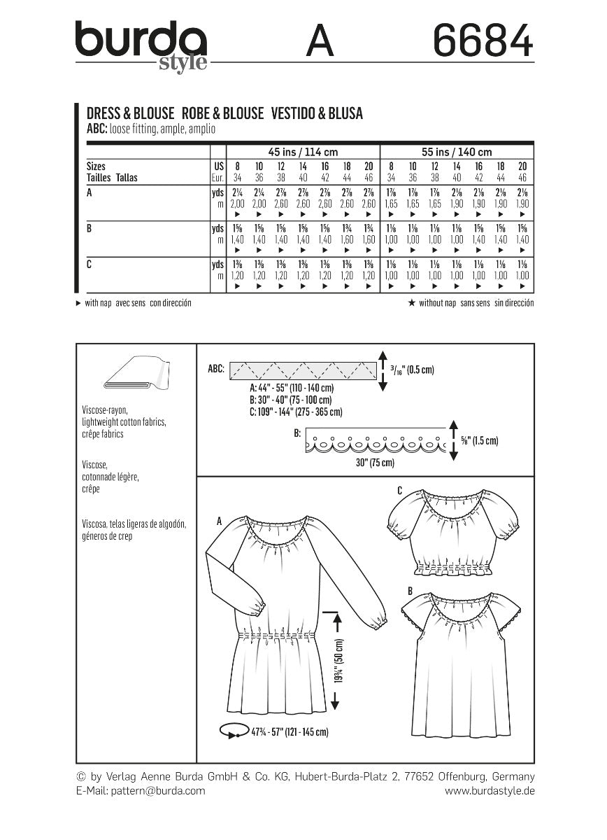 Schnittmuster Burda 6684 Kleid y Bluse - Ribes y Casals